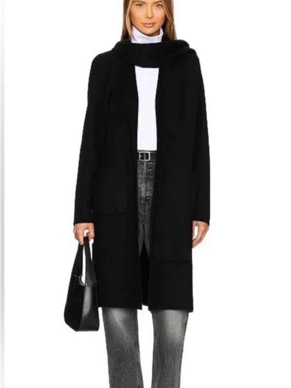 Astr the label Black Long Open-Front Women's Sweater Cardigan